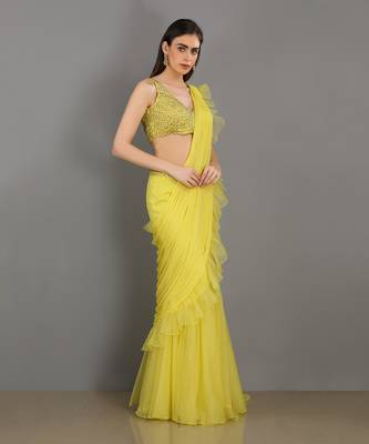 Shaam Lemon Yellow Saree 3