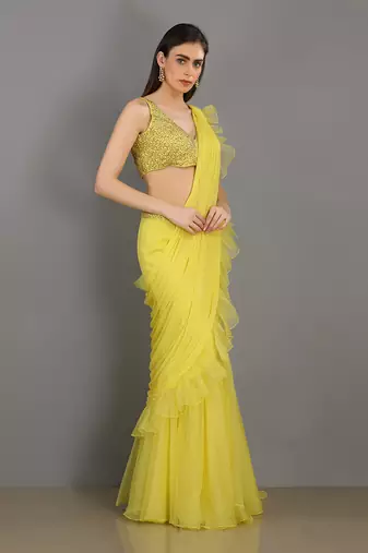 Shaam Lemon Yellow Saree