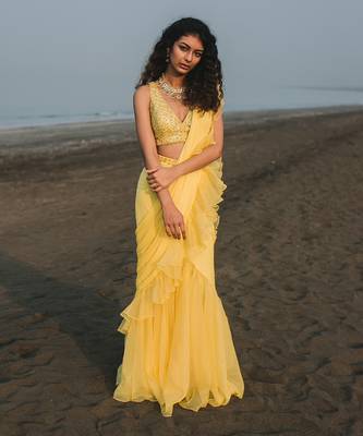 Shaam Lemon Yellow Saree 4