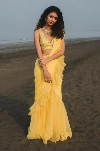 Shaam Lemon Yellow Saree