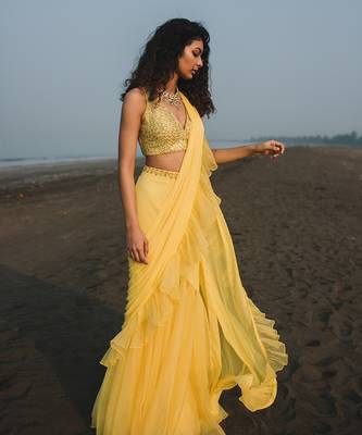 Shaam Lemon Yellow Saree 5