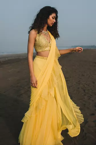 Shaam Lemon Yellow Saree