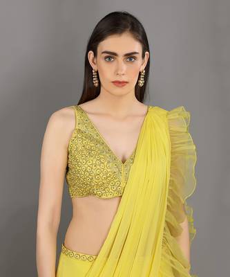 Shaam Lemon Yellow Saree 6