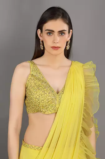 Shaam Lemon Yellow Saree
