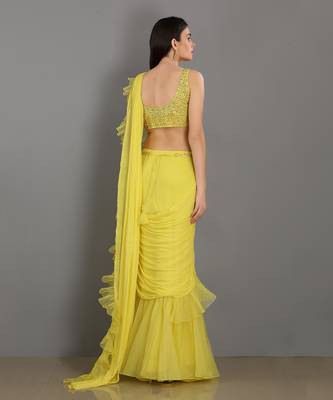 Shaam Lemon Yellow Saree 7