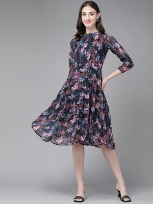 Black printed georgette short-dresses 1