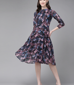 Black printed georgette short-dresses