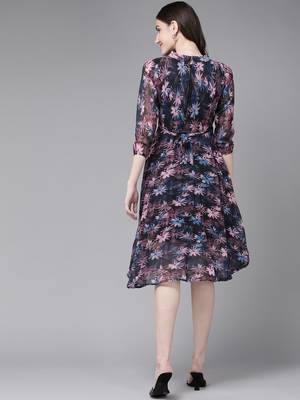 Black printed georgette short-dresses 5