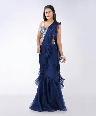 Tazmeen Royal Blue Saree 1