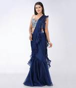 Tazmeen Royal Blue Saree