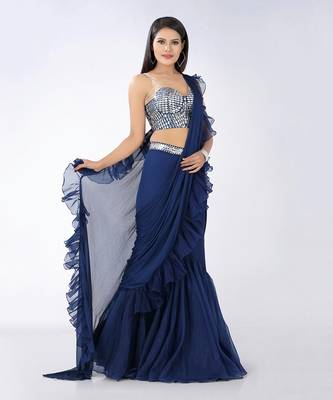 Tazmeen Royal Blue Saree 2