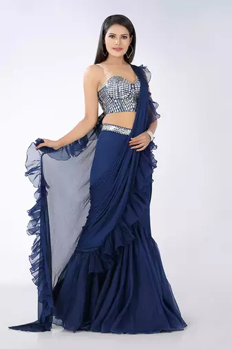 Tazmeen Royal Blue Saree