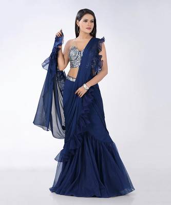 Tazmeen Royal Blue Saree 3