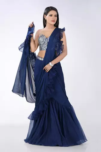 Tazmeen Royal Blue Saree