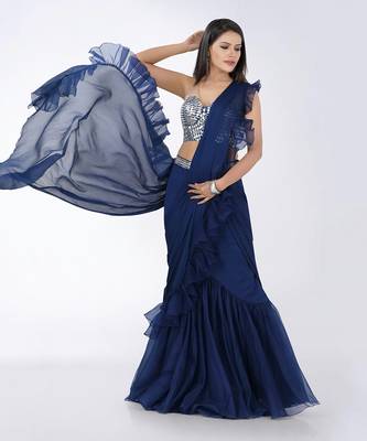 Tazmeen Royal Blue Saree 4