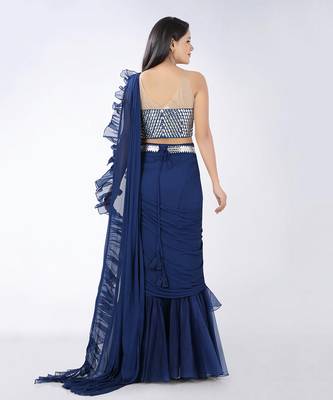 Tazmeen Royal Blue Saree 5
