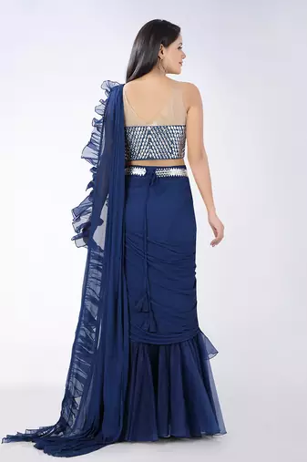Tazmeen Royal Blue Saree