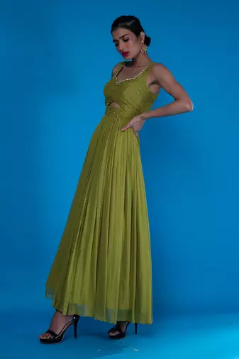 Olive Embroidered Gown