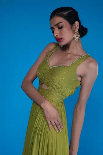 Olive Embroidered Gown