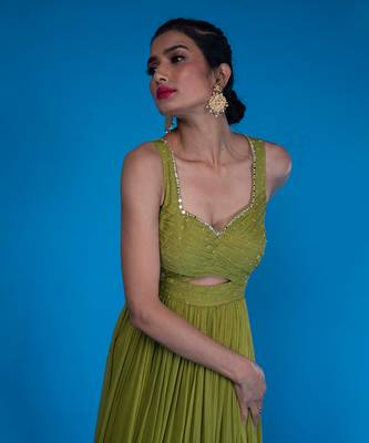 Olive Embroidered Gown 4