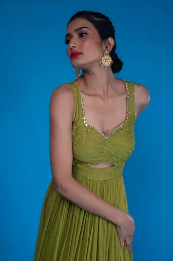 Olive Embroidered Gown