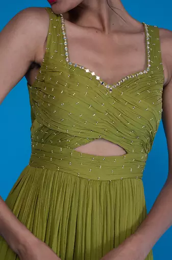 Olive Embroidered Gown