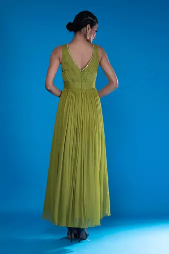 Olive Embroidered Gown