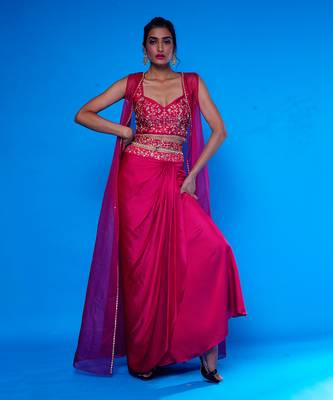 Rani Embroidered Silk Choli With Pre Drape Skirt Paired with an Embroidered Jacket 1