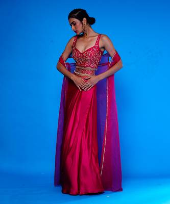 Rani Embroidered Silk Choli With Pre Drape Skirt Paired with an Embroidered Jacket 2