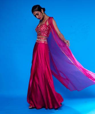 Rani Embroidered Silk Choli With Pre Drape Skirt Paired with an Embroidered Jacket 3