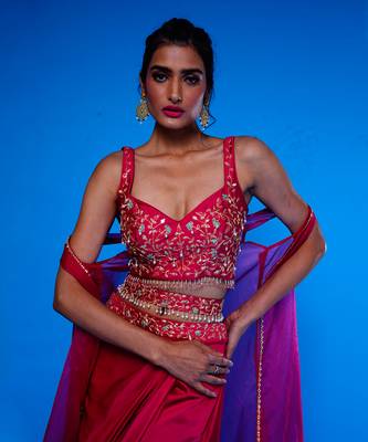 Rani Embroidered Silk Choli With Pre Drape Skirt Paired with an Embroidered Jacket 4