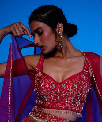 Rani Embroidered Silk Choli With Pre Drape Skirt Paired with an Embroidered Jacket 6
