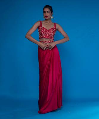Rani Embroidered Silk Choli With Pre Drape Skirt Paired with an Embroidered Jacket 7