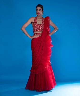Fazli Red Saree 2
