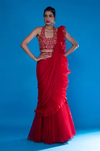 Fazli Red Saree