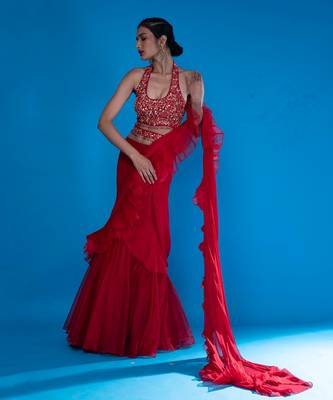 Fazli Red Saree 3