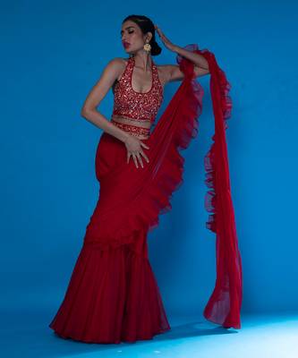 Fazli Red Saree 5
