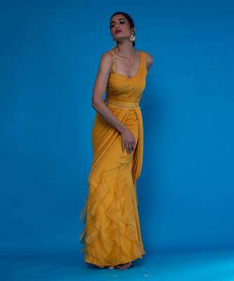 Mustard Drape OnePeice Saree 2