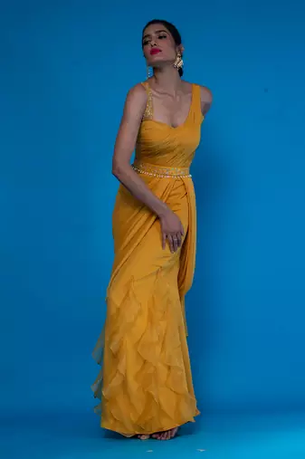 Mustard Drape OnePeice Saree