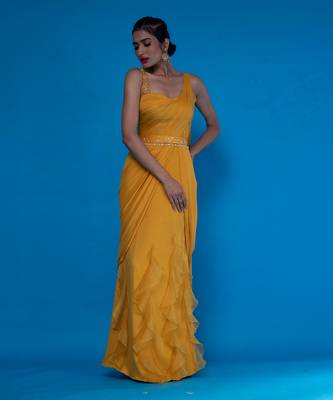 Mustard Drape OnePeice Saree 1