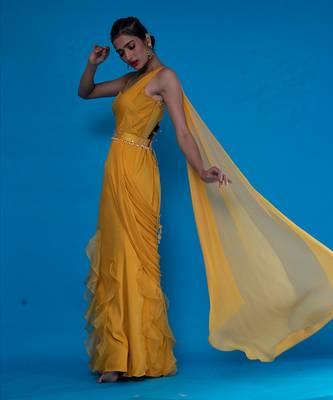 Mustard Drape OnePeice Saree 3