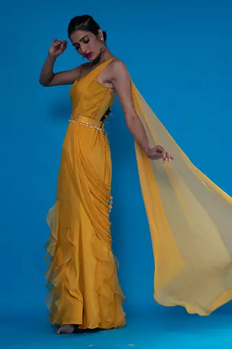 Mustard Drape OnePeice Saree