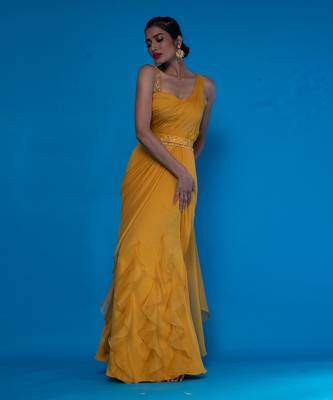 Mustard Drape OnePeice Saree 4