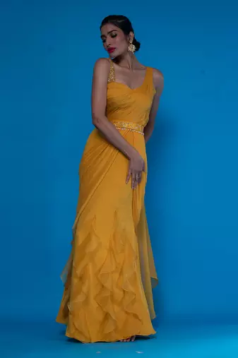 Mustard Drape OnePeice Saree