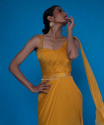 Mustard Drape OnePeice Saree 5
