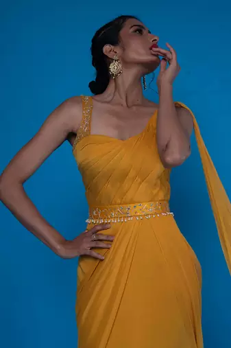 Mustard Drape OnePeice Saree