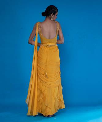 Mustard Drape OnePeice Saree 6