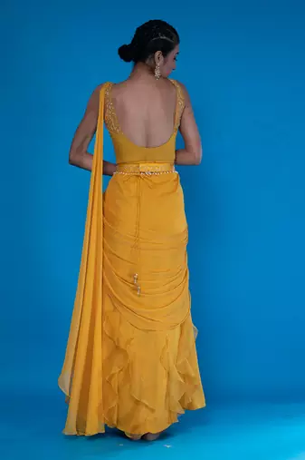 Mustard Drape OnePeice Saree