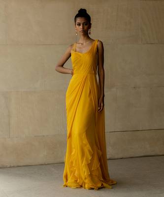Mustard Drape OnePeice Saree 9