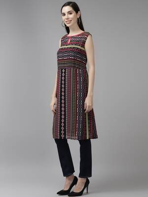 Multicolor printed georgette cotton-kurtis 3